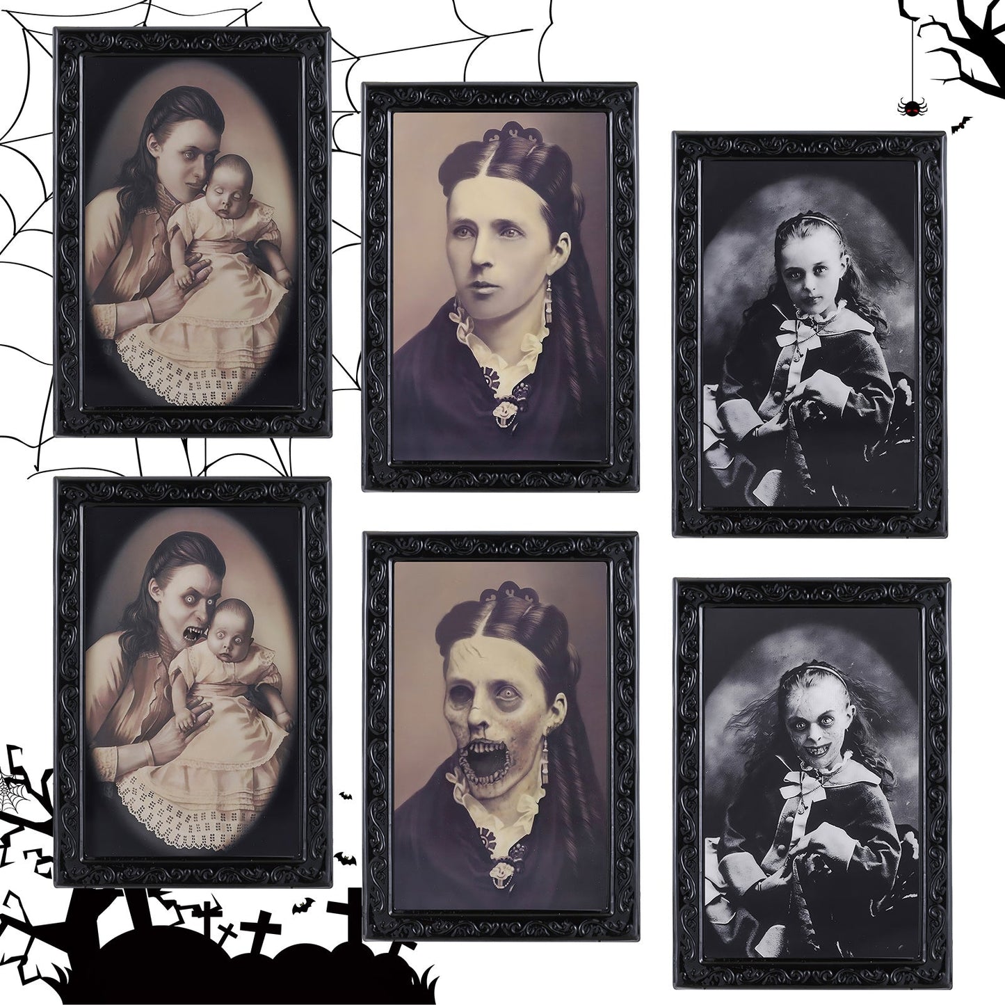 Halloween Haunted Angle-Changing Portraits – 3D Lenticular Spooky Wall Art Set