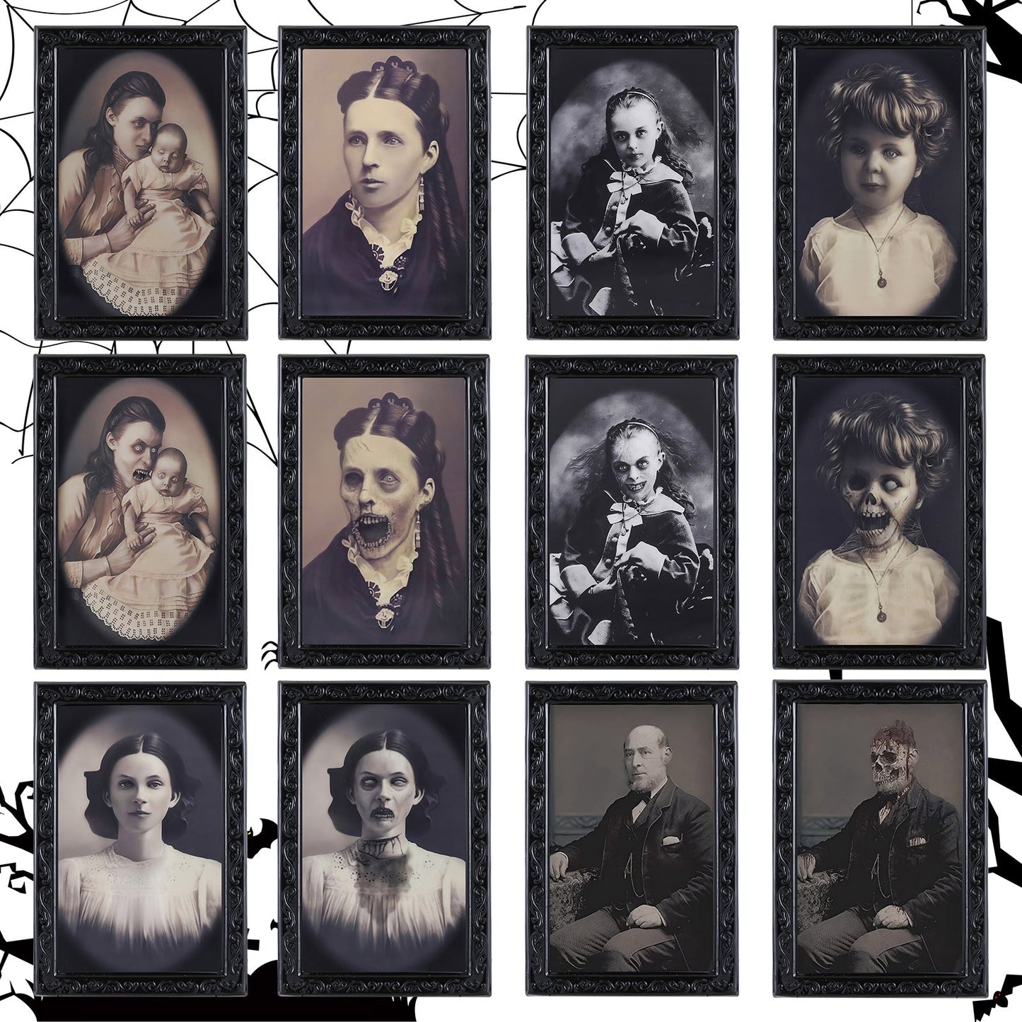 Halloween Haunted Angle-Changing Portraits – 3D Lenticular Spooky Wall Art Set