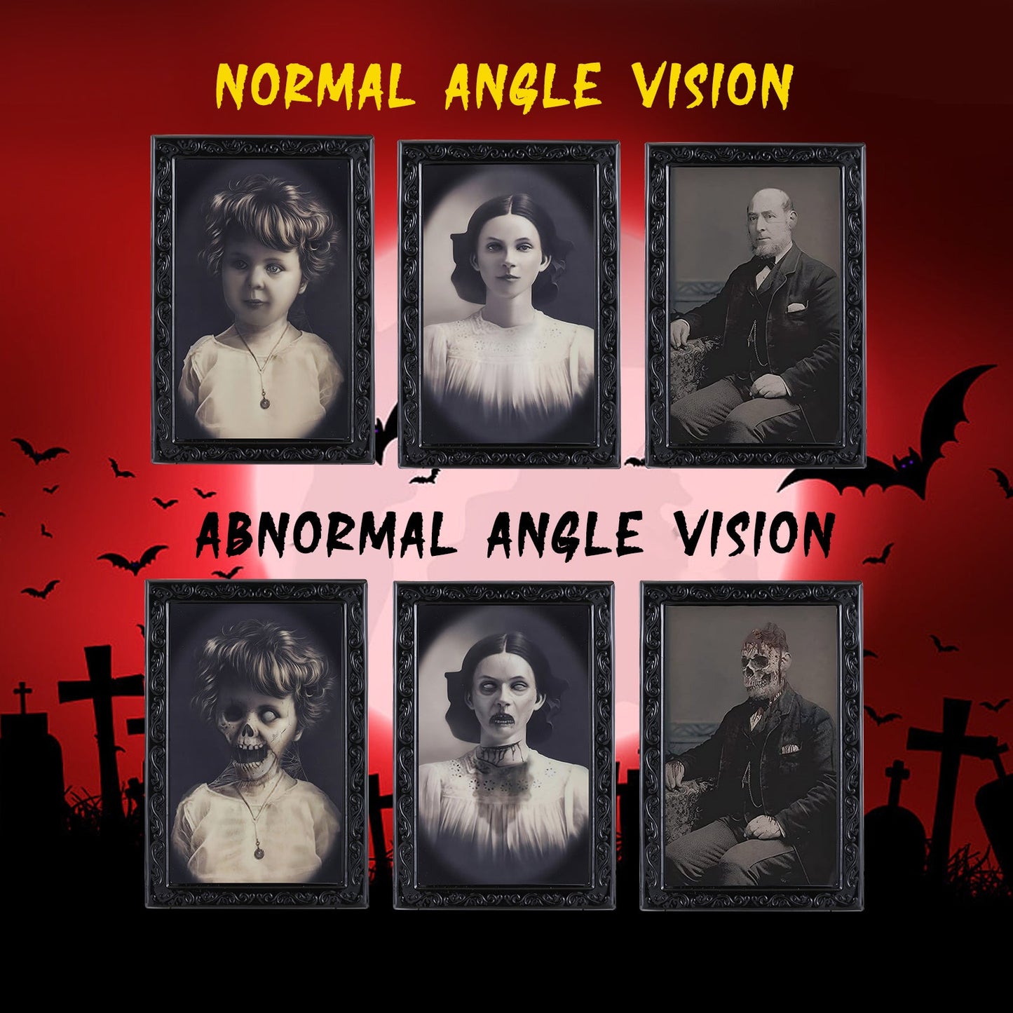 Halloween Haunted Angle-Changing Portraits – 3D Lenticular Spooky Wall Art Set