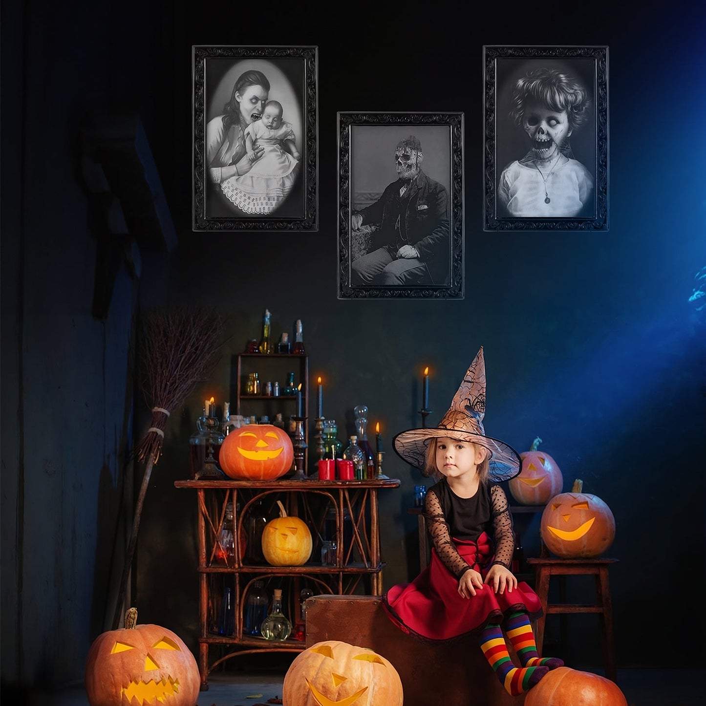 Halloween Haunted Angle-Changing Portraits – 3D Lenticular Spooky Wall Art Set
