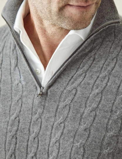 Men's Cable-Knit Quarter-Zip Sweater Classic Business Casual Pullover