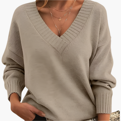 Women's Chic V-Neck Casual Sweater – Elegant Long Sleeve Pullover for Winter