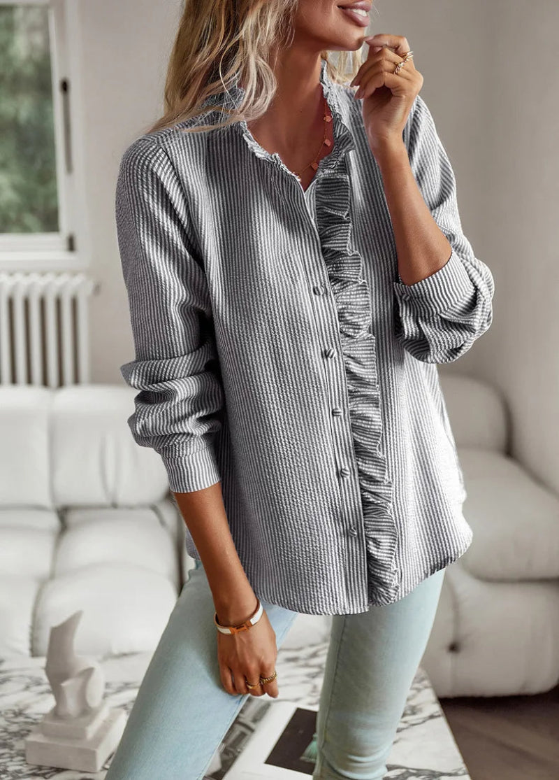 Women's Ruffled Button-Up Casual Chic Shirt – Versatile Office to Weekend Style