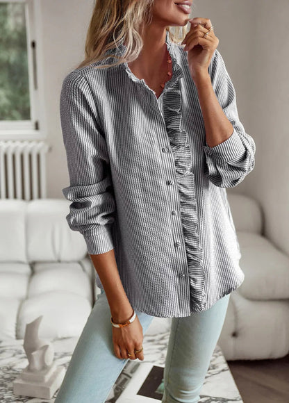 Women's Ruffled Button-Up Casual Chic Shirt – Versatile Office to Weekend Style