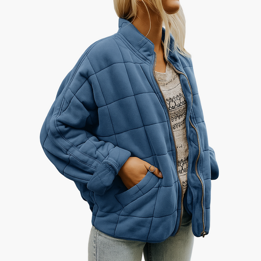 Women's Oversized Quilted Fleece Jacket Casual Winter Outerwear
