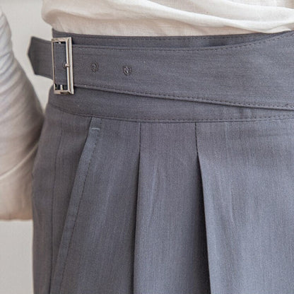 Men's High-Waisted Pleated Tailored Trousers for Business and Formal Wear