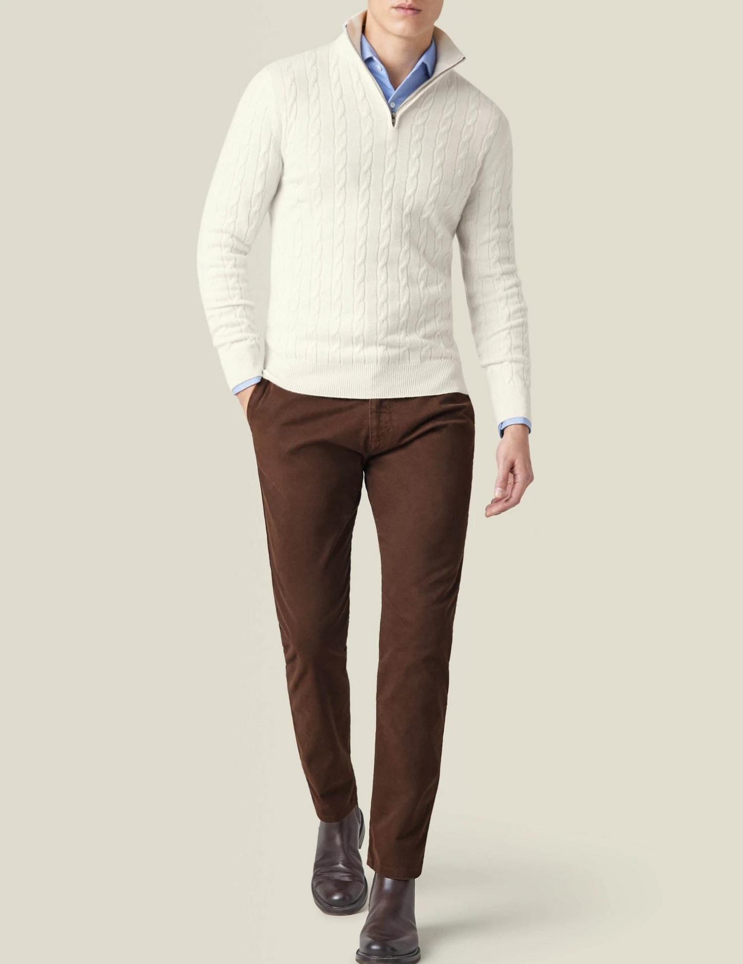 Men's Cable-Knit Quarter-Zip Sweater Classic Business Casual Pullover