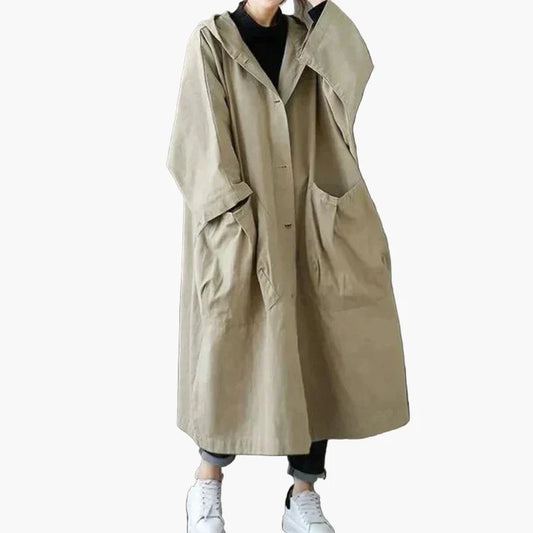 Women's Oversized Windproof Trench Coat with Hood and Large Pockets – Casual Elegant Outerwear