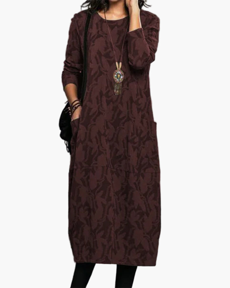 Women's Casual Long Sleeve Loose Fit Midi Dress – Effortlessly Elegant Everyday Style