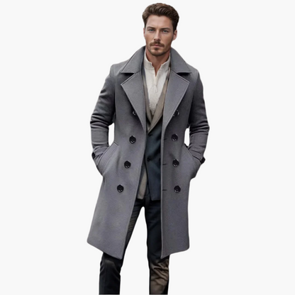 Men's Italian Style Long Double-Breasted Overcoat – Formal and Casual Sophistication