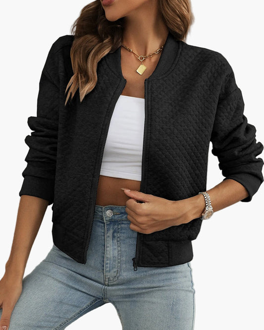 Women's Quilted Bomber Jacket Casual Lightweight Versatile Outerwear