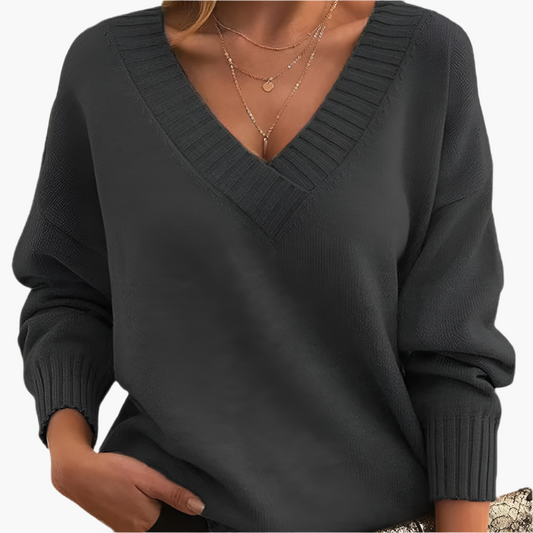 Women's Chic V-Neck Casual Sweater – Elegant Long Sleeve Pullover for Winter