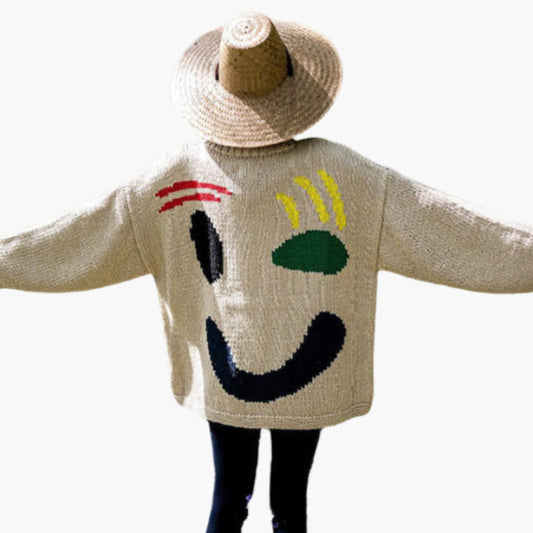 Women's Smiley Face Oversized Knit Jumper – Playful Casual Sweater for Everyday Comfort