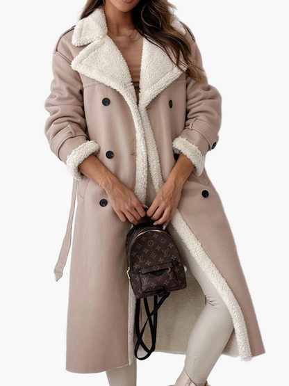 Women's Elegant Long Coat with Plush Collar – Stylish Winter Outerwear