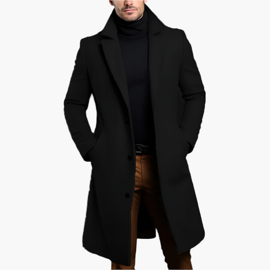 Men’s Classic Single-Breasted Overcoat with Tailored Silhouette