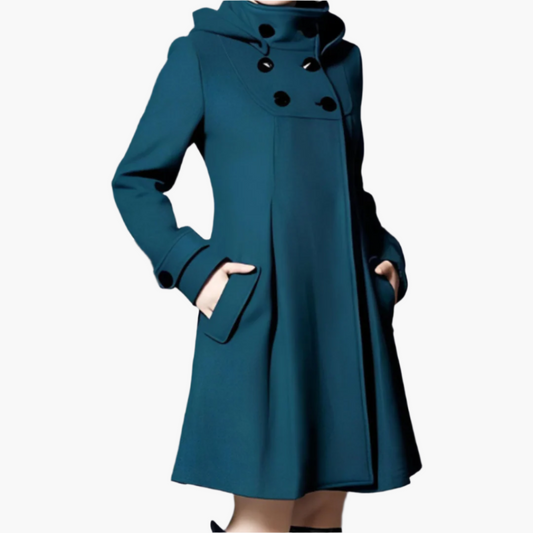 Women's Elegant Winter Double-Breasted Hooded Coat – Classic Feminine Style for Cold Weather