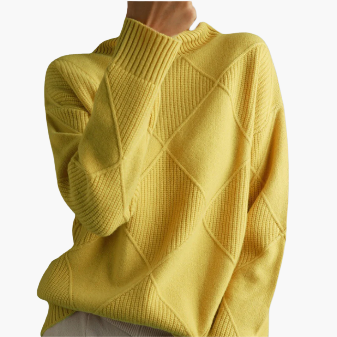 Women's Modern Geometric Knit Turtleneck Sweater - Relaxed Chic Pullover for Everyday Style
