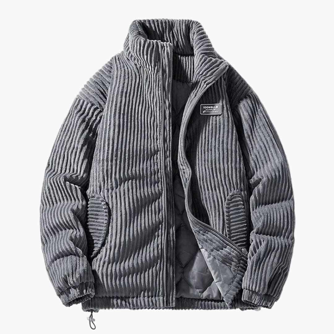 Men's Corduroy Puffer Jacket – Casual Winter Stand Collar Outerwear