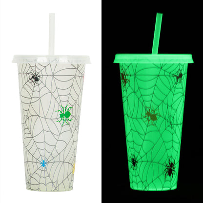 Halloween Glow-in-the-Dark Reusable Tumbler Cup with Straw – Spooky Party Drinkware