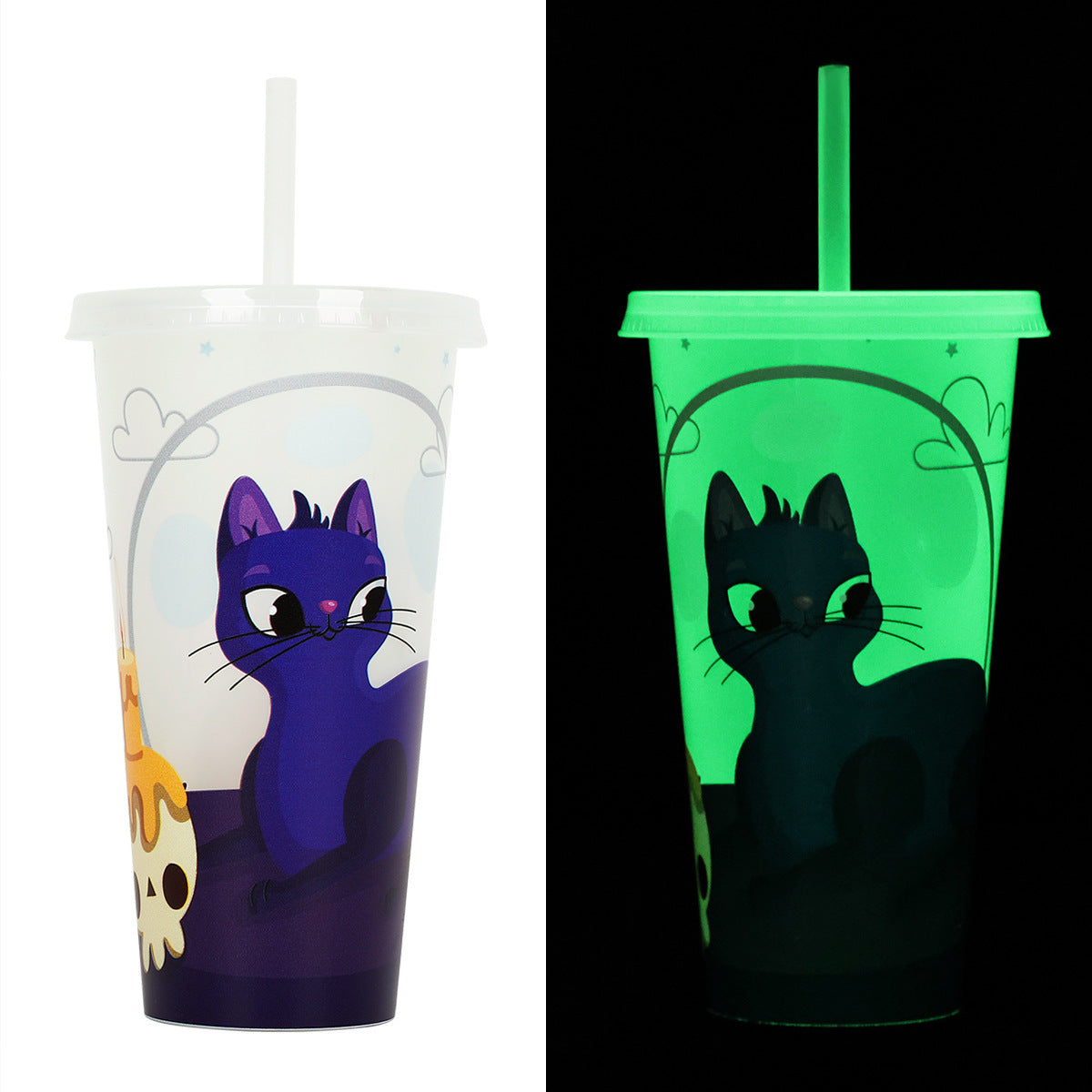 Halloween Glow-in-the-Dark Reusable Tumbler Cup with Straw – Spooky Party Drinkware