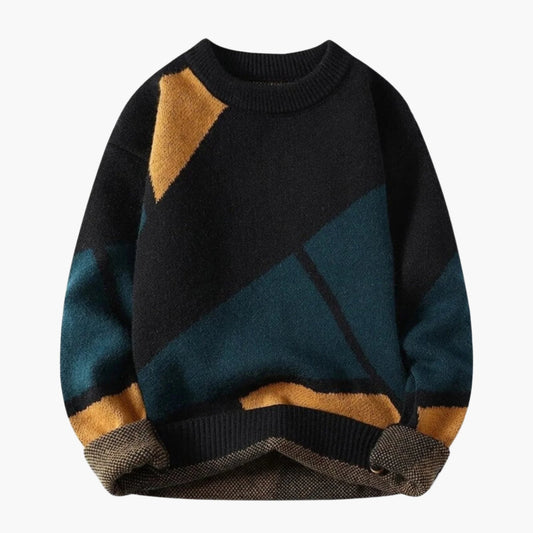 Men's Casual Geometric Pattern Knit Sweater - Relaxed Fit Pullover for Everyday Style