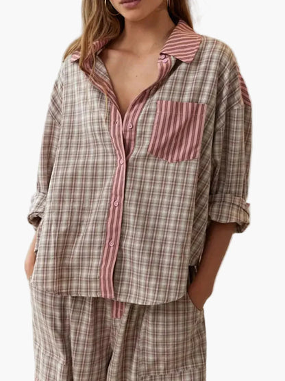 Women's Relaxed Fit Pajama Set – Classic Striped Lounge Sleepwear