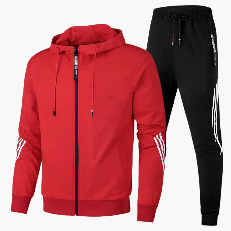 Men's Athletic Two-Piece Tracksuit Set – Sporty Hooded Jacket & Jogger Pants for Casual and Active Wear