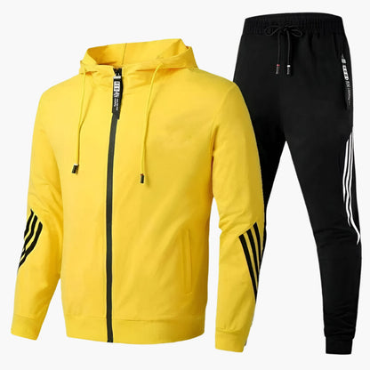 Men's Athletic Two-Piece Tracksuit Set – Sporty Hooded Jacket & Jogger Pants for Casual and Active Wear