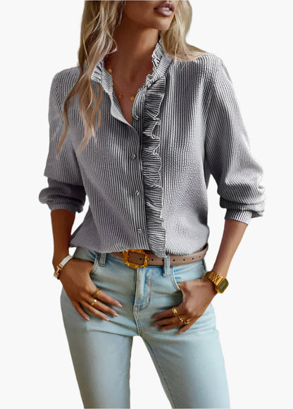Women's Ruffled Button-Up Casual Chic Shirt – Versatile Office to Weekend Style