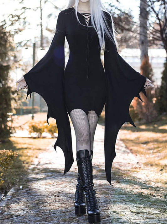 Women's Halloween Gothic Witch Bat Wing Costume Dress – Spooky Party & Cosplay Outfit
