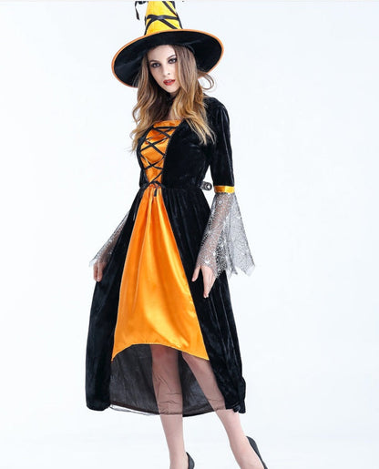 Women's Halloween Witch Costume Dress and Hat Set – Adult Party Outfit
