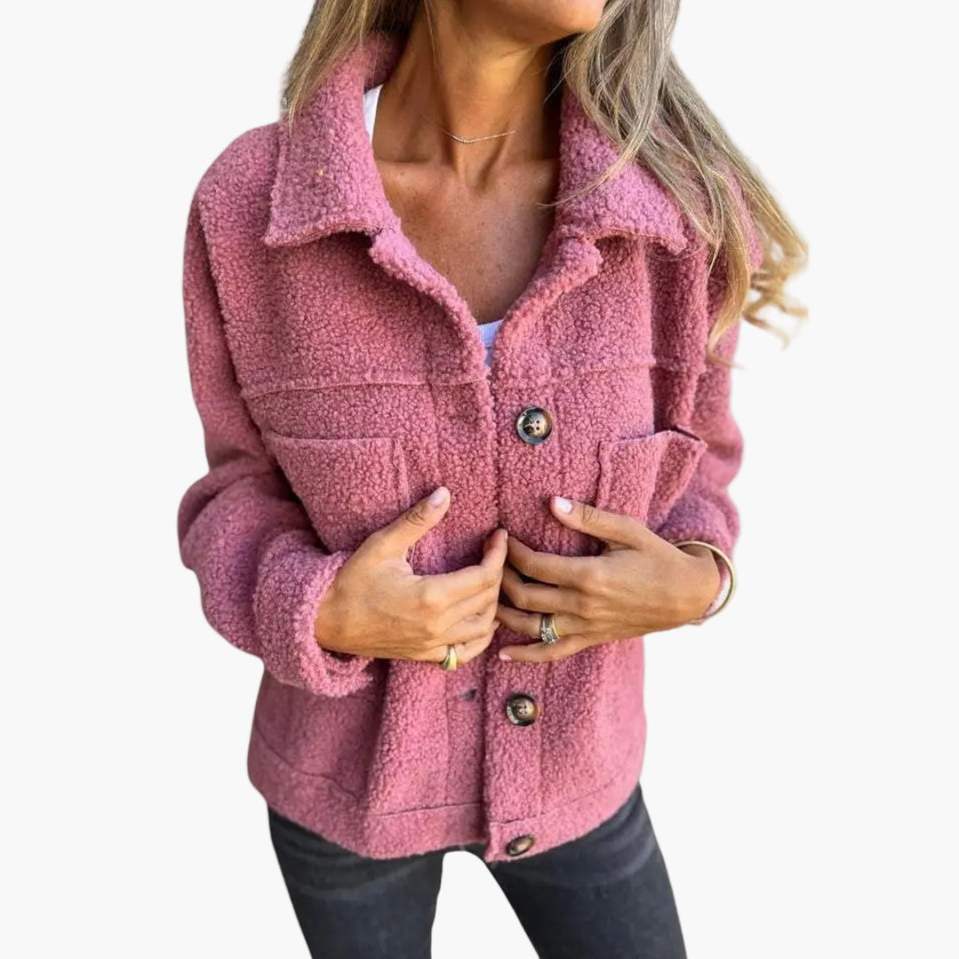 Women's Sherpa Teddy Fleece Button-Up Casual Jacket – Cozy Oversized Outerwear