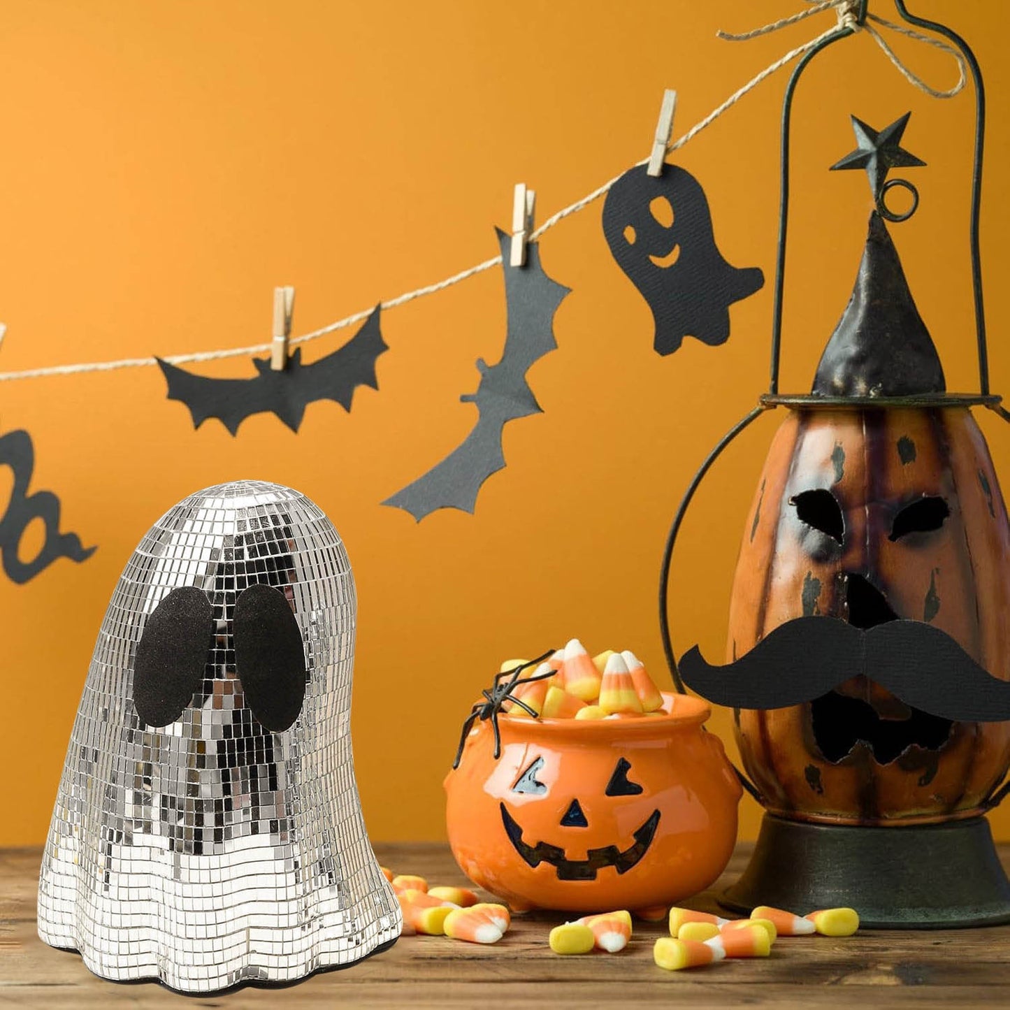 Halloween Disco Ball Ghost Decoration – Spooky Party Home Accent