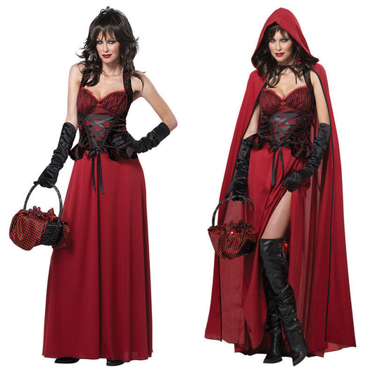 Women's Halloween Red Riding Hood Costume Party Dress Set