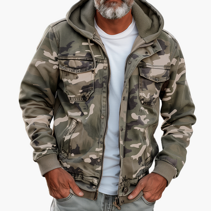 Men's Outdoor Cargo Jacket Urban Camouflage Style with Hood