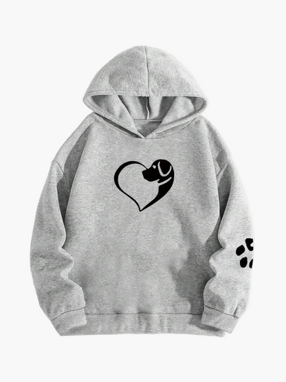 Women's Dog Lover Hoodie with Heart & Paw Print – Animal Rescue Support, Casual Pullover