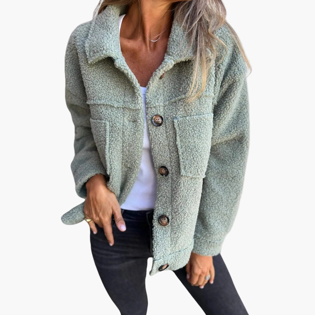 Women's Sherpa Teddy Fleece Button-Up Casual Jacket – Cozy Oversized Outerwear