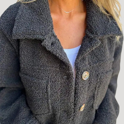 Women's Sherpa Teddy Fleece Button-Up Casual Jacket – Cozy Oversized Outerwear
