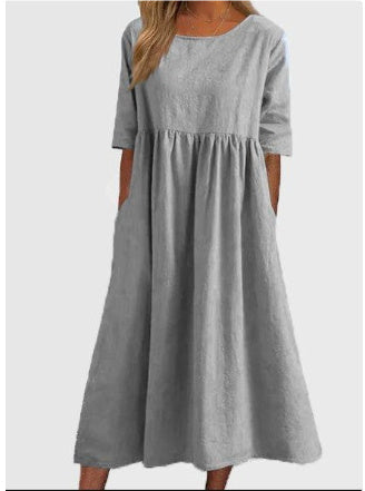 Katy – Fashion Casual Cotton Linen Short Sleeve Pocket Dress