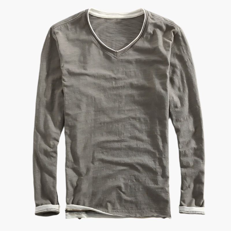 Men's Layered Look Long Sleeve V-Neck Casual Shirt – Smart-Casual Style