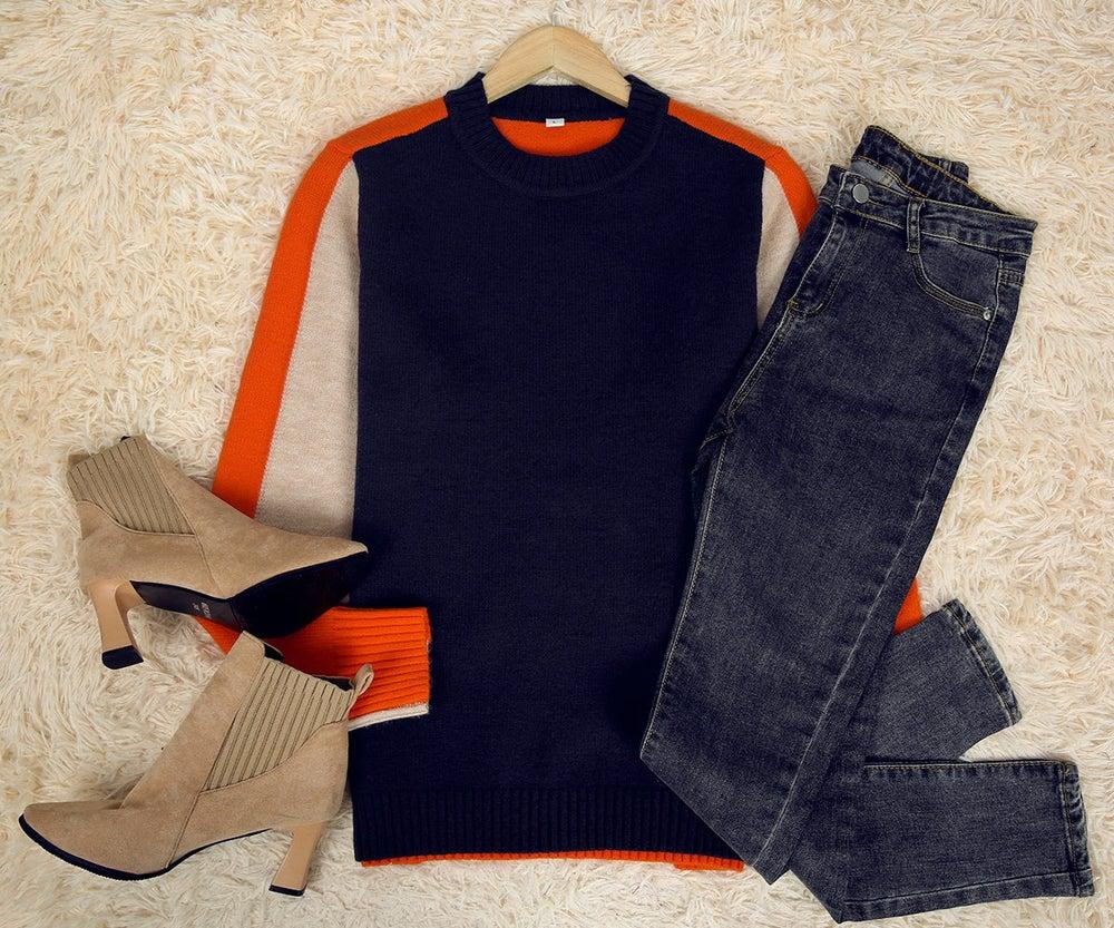 Women's Graphic Colorblock Sweater – Modern Urban Fitted Pullover