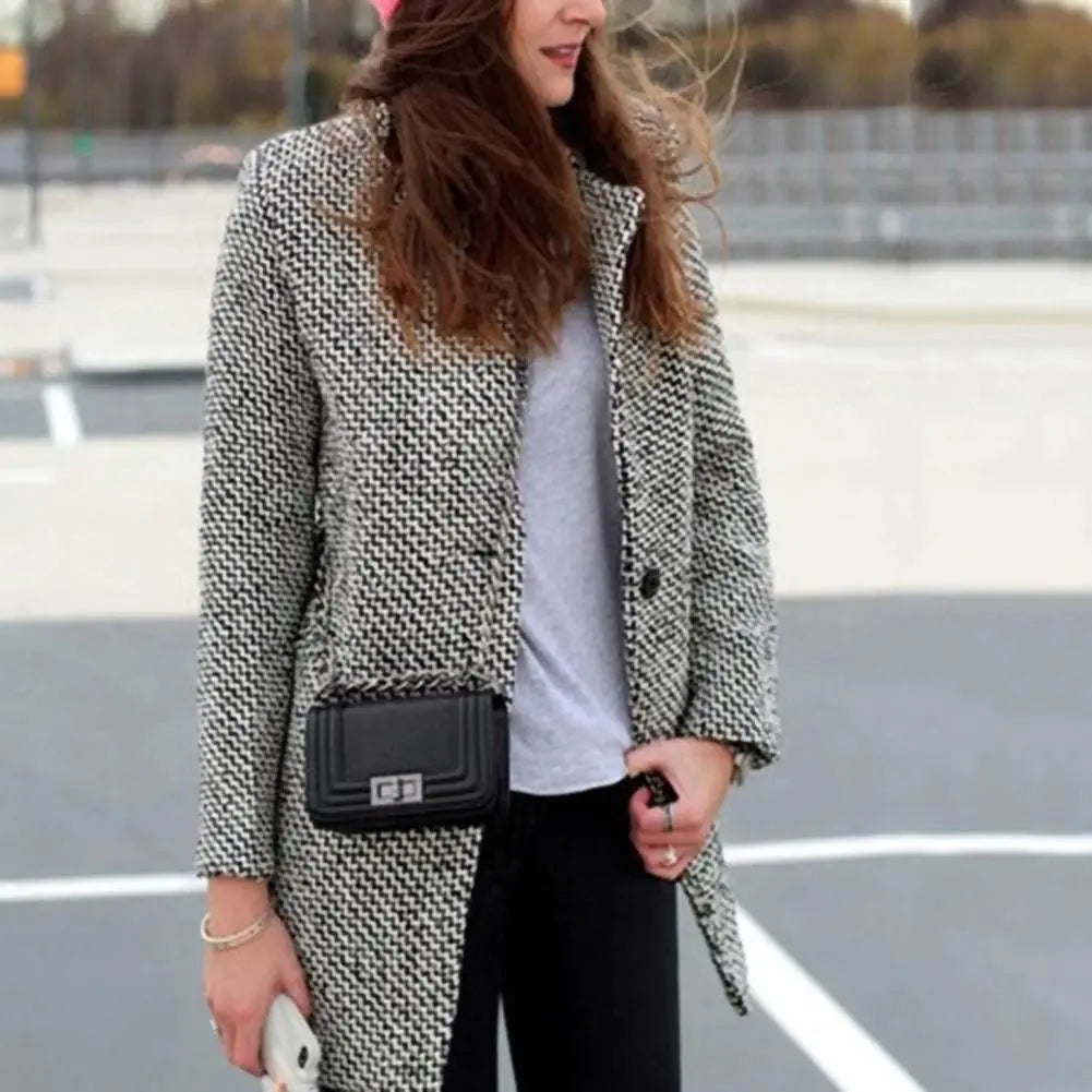 Women's Classic Wool Blend Winter Coat – Elegant Single Button Overcoat for Everyday & Events