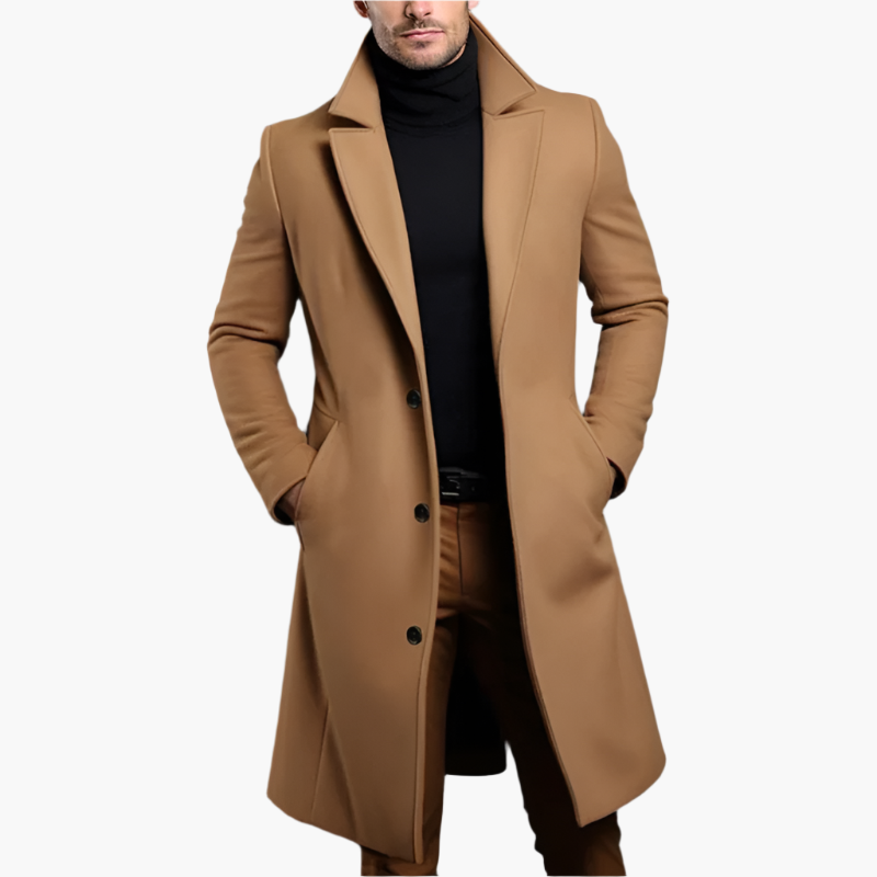 Men’s Classic Single-Breasted Overcoat with Tailored Silhouette