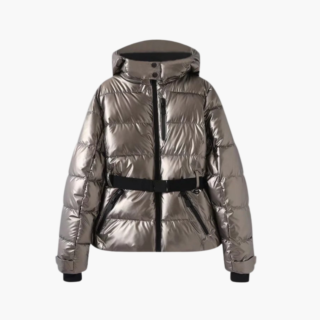 Women's Belted Hooded Puffer Jacket – Stylish Water-Resistant Winter Outerwear