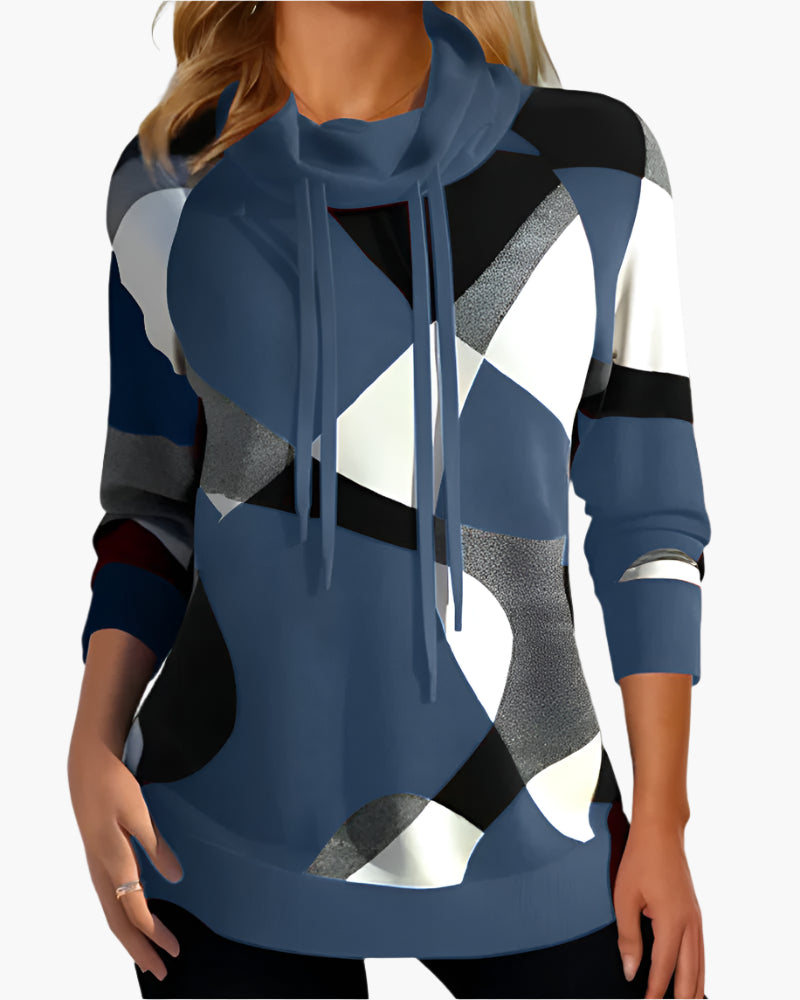 Women's Modern Colorblock Casual Pullover Top with Cowl Neck and Raglan Sleeves