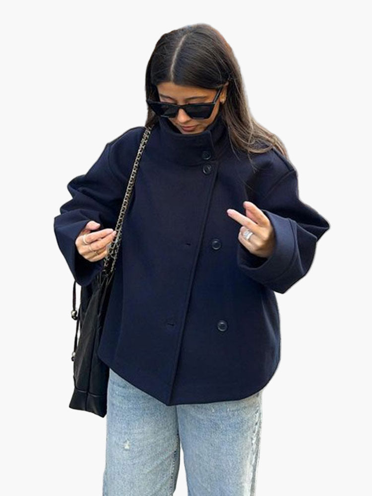 Women's Double-Breasted Short Coat Modern Elegant Style