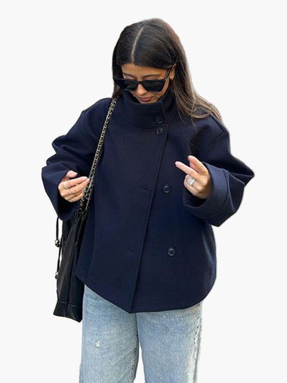 Women's Double-Breasted Short Coat Modern Elegant Style
