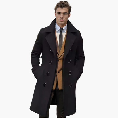 Men's Italian Style Long Double-Breasted Overcoat – Formal and Casual Sophistication