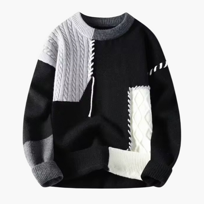 Men's Premium Merino Wool Patchwork Sweater – Modern Knitted Pullover for Autumn and Winter