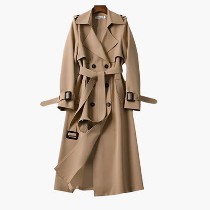 Women's Elegant Double-Breasted Long Trench Coat – Classic Style for Versatile Occasions